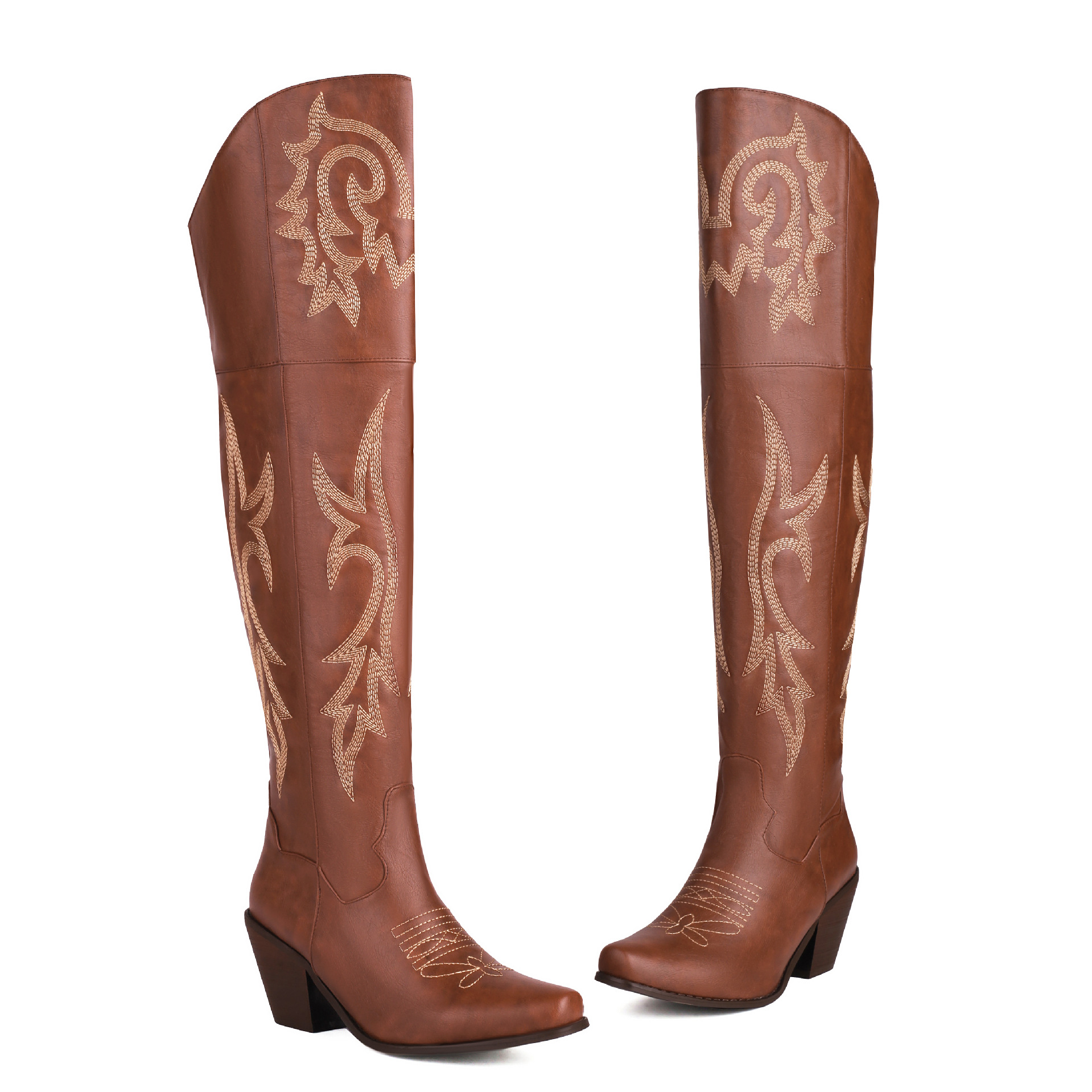 Martin Boots Embroidered Long Boots Knight Boots Thick High Heels