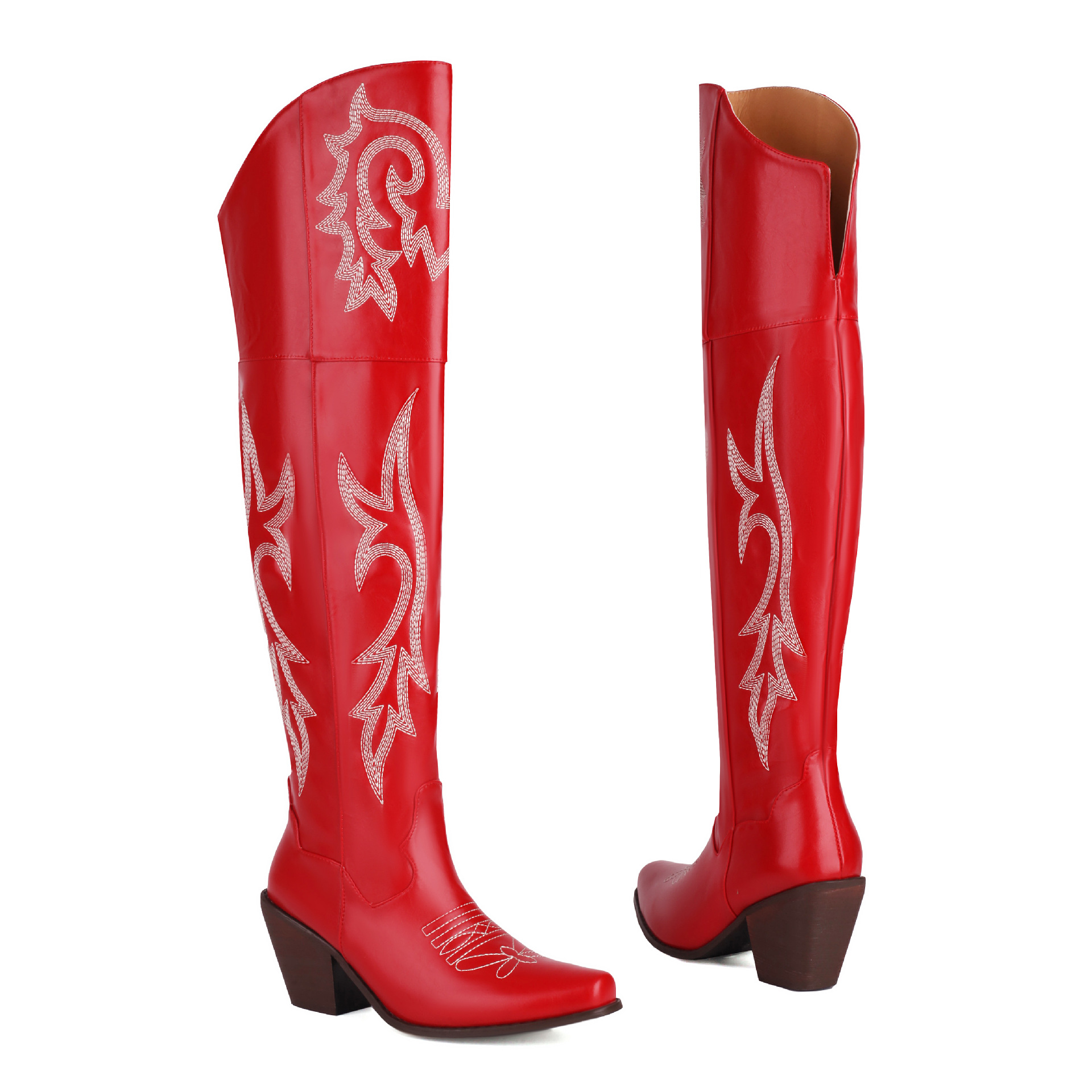 Martin Boots Embroidered Long Boots Knight Boots Thick High Heels