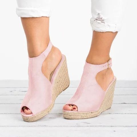 Slope Heel Buckle Strap Sandals