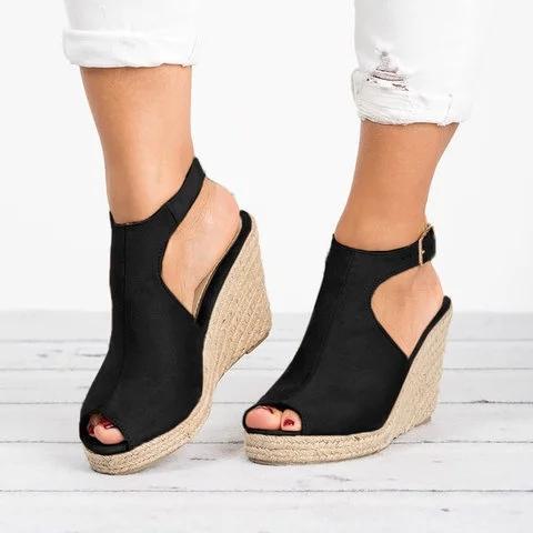 Slope Heel Buckle Strap Sandals