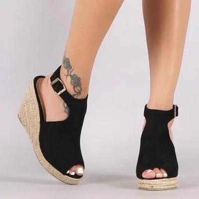 Slope Heel Buckle Strap Sandals 02