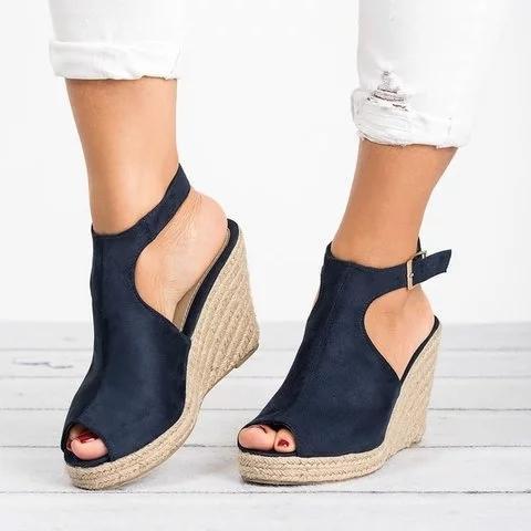 Slope Heel Buckle Strap Sandals