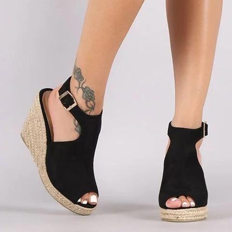 Slope Heel Buckle Strap Sandals
