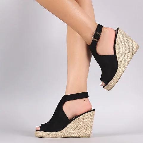 Slope Heel Buckle Strap Sandals