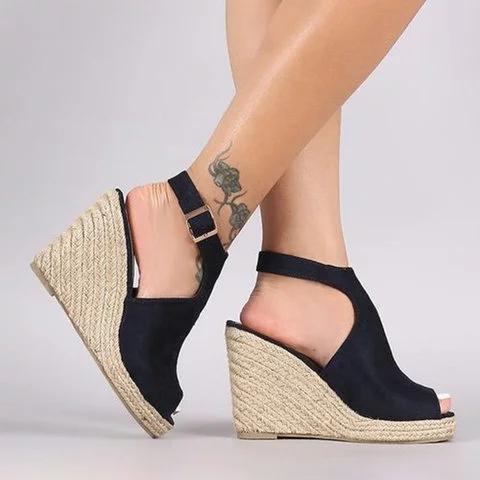 Slope Heel Buckle Strap Sandals