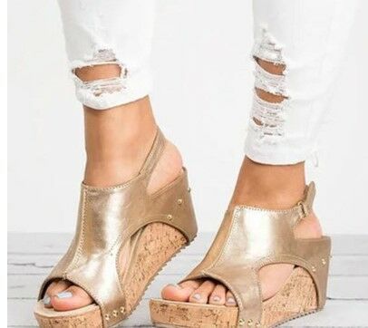 Slope Heel High Heels Water Table Casual Sandals Rivet Shoes