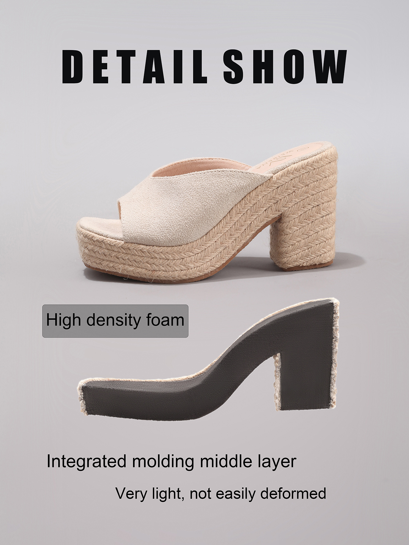 Slope Heel Thick Soled Sandals With Suede Texture