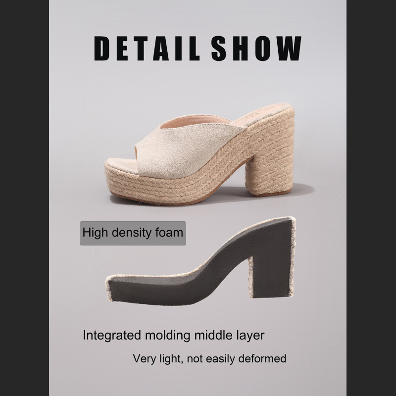 Slope Heel Thick Soled Sandals With Suede Texture