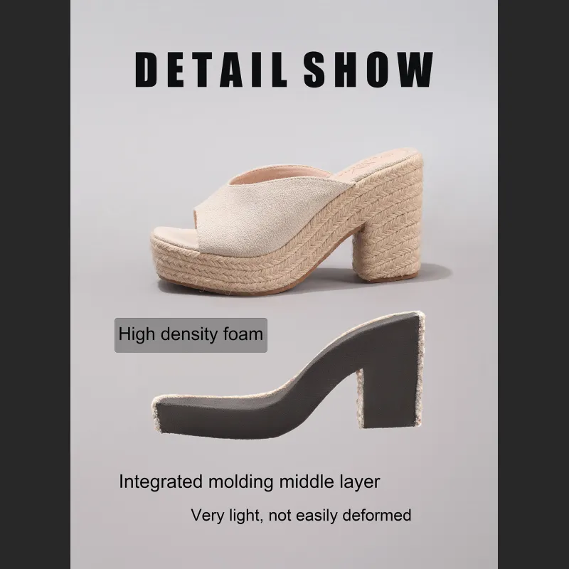Slope Heel Thick Soled Sandals With Suede Texture