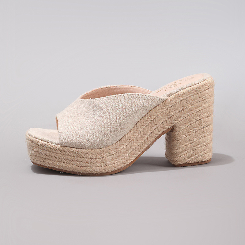 Slope Heel Thick Soled Sandals With Suede Texture
