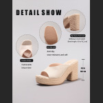 Slope Heel Thick Soled Sandals With Suede Texture
