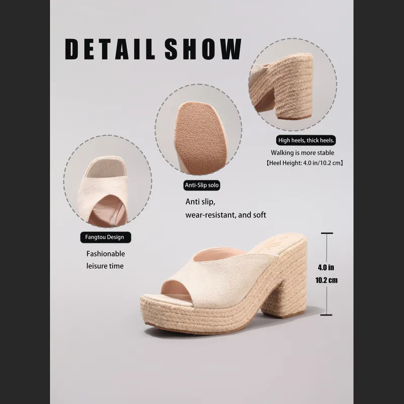Slope Heel Thick Soled Sandals With Suede Texture