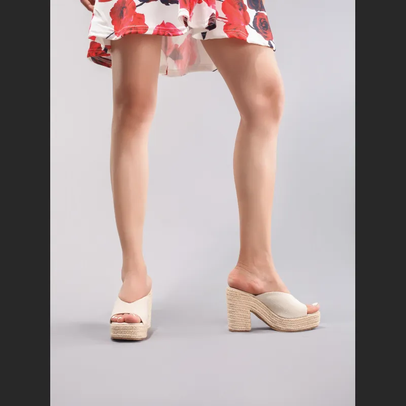Slope Heel Thick Soled Sandals With Suede Texture