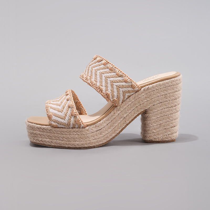 Slope Heel Thick Soled Sandals Woven Fashionable High Heels