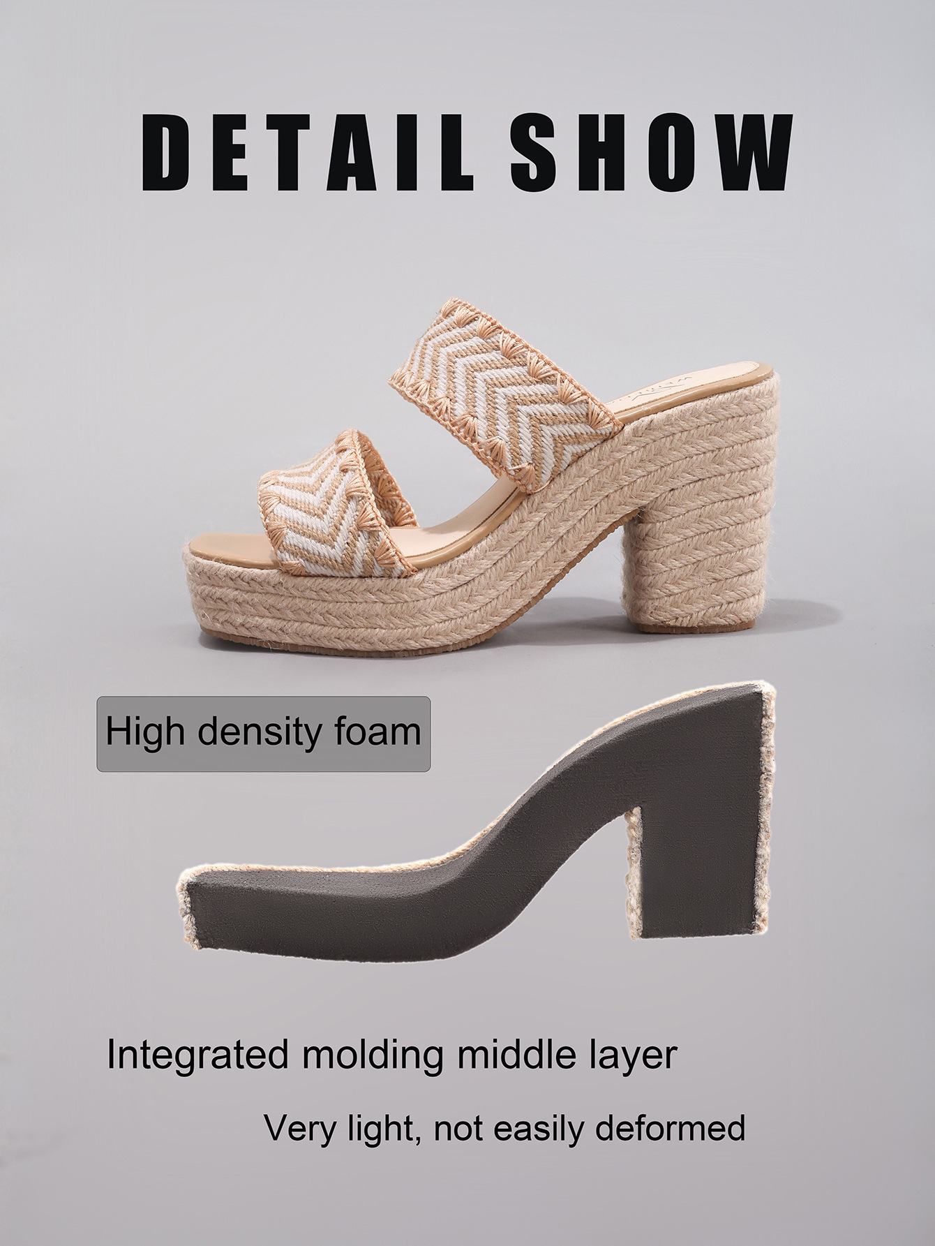 Slope Heel Thick Soled Sandals Woven Fashionable High Heels