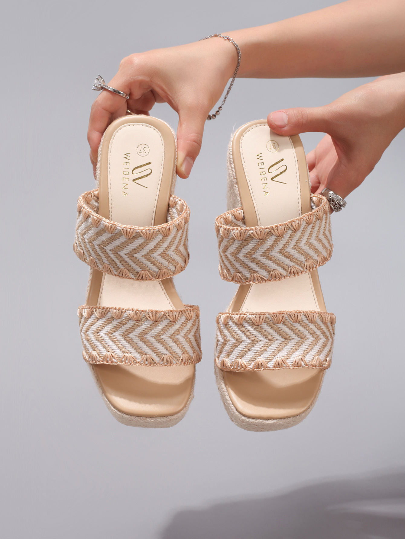 Slope Heel Thick Soled Sandals Woven Fashionable High Heels