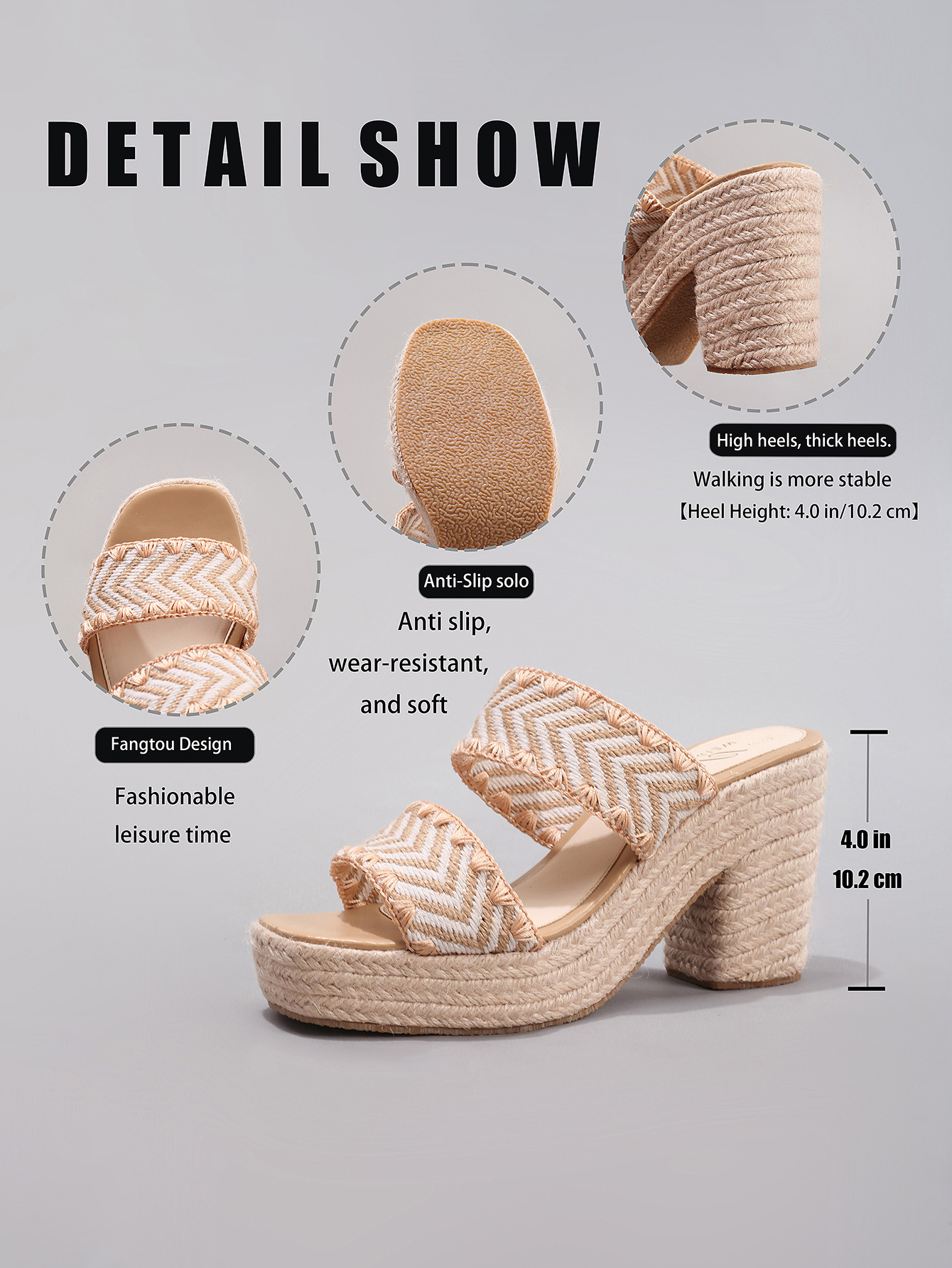 Slope Heel Thick Soled Sandals Woven Fashionable High Heels