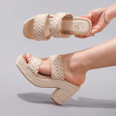 Slope Heel Thick Soled Sandals Woven Fashionable High Heels 01