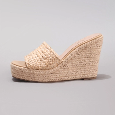 Slope Heel Thick Soled Sandals Woven With Grass Rope 02