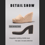 Slope Heel Thick Soled Sandals Woven With Grass Rope
