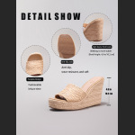 Slope Heel Thick Soled Sandals Woven With Grass Rope