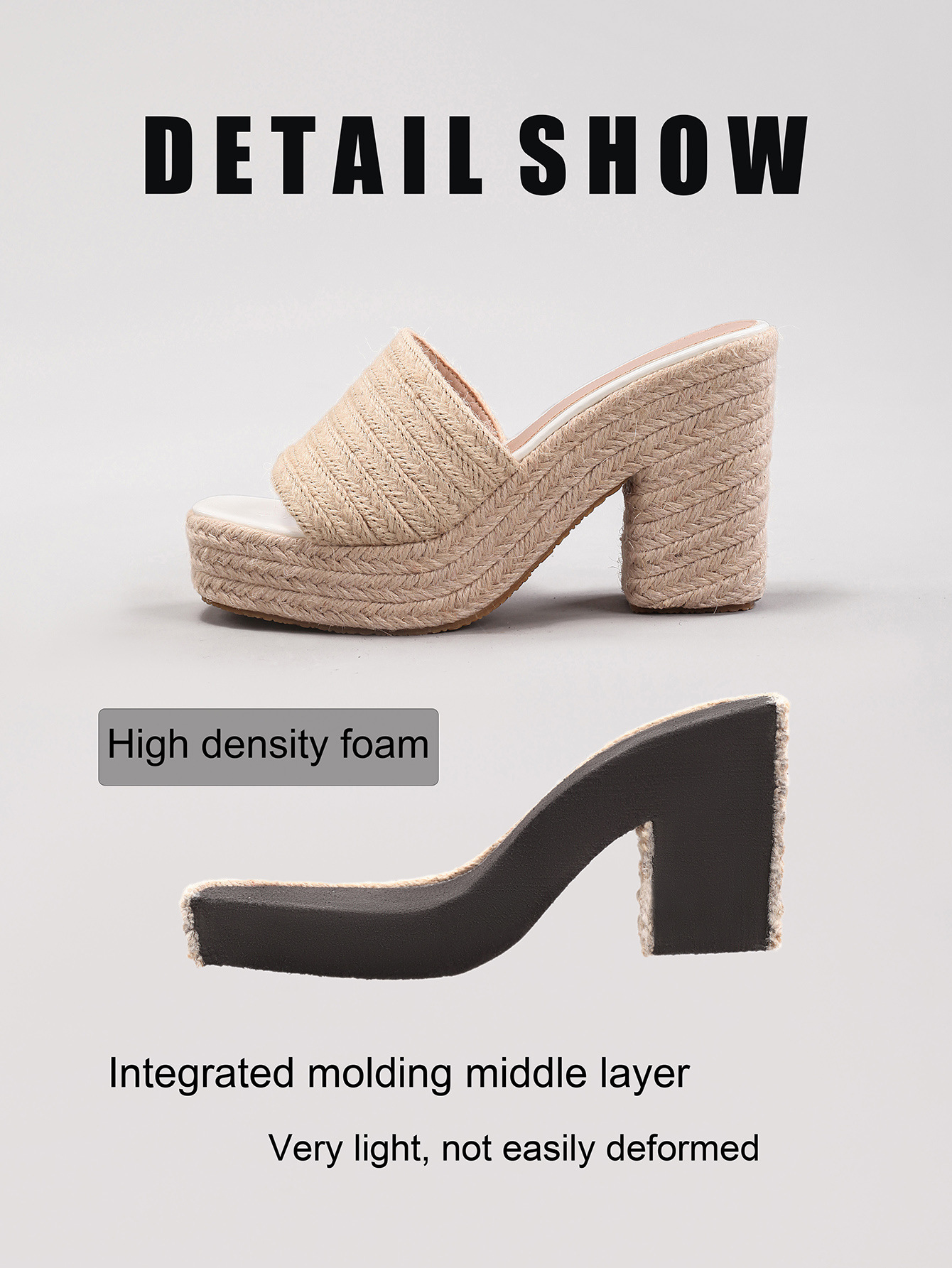 Slope Heel Thick Soled Sandals Woven With Grass Rope