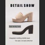 Slope Heel Thick Soled Sandals Woven With Grass Rope