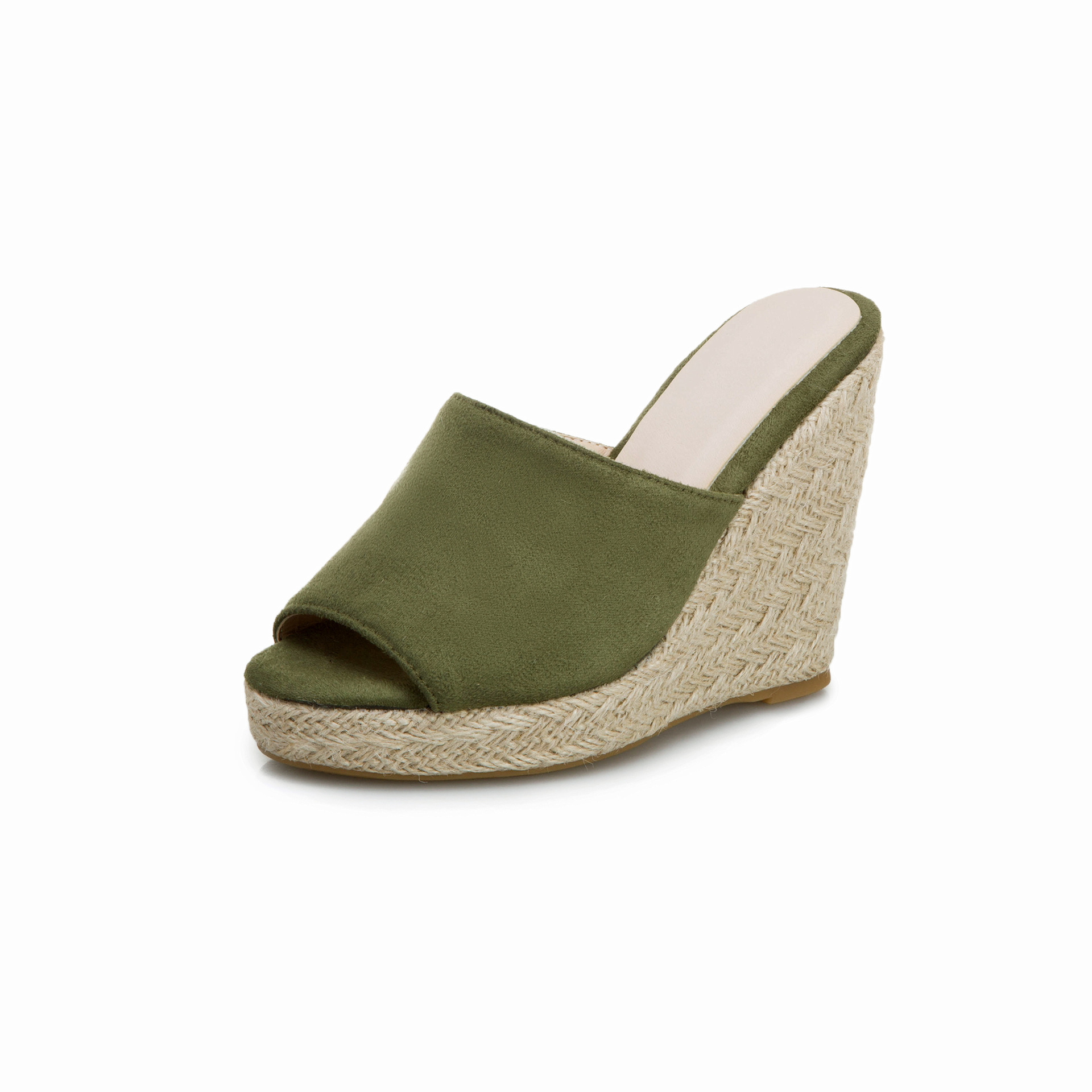 Suede Outdoor Sandals With Sloping Heels For Casual Wear