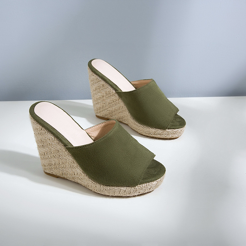 Suede Outdoor Sandals With Sloping Heels For Casual Wear