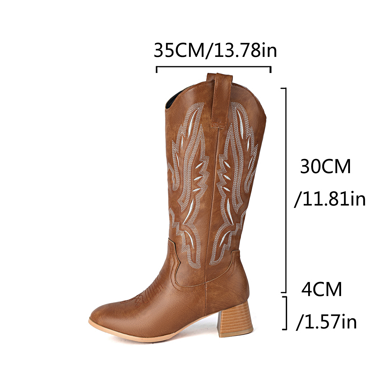 Western Cowboy Boots With Thick Heel And Embroidered Midsole