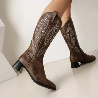 Western Cowboy Boots With Thick Heel And Embroidered Midsole 02
