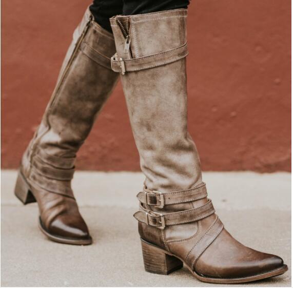 Women's Boots, Belt Buckle, High Top Knight Boots