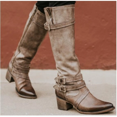 Women's Boots, Belt Buckle, High Top Knight Boots 01