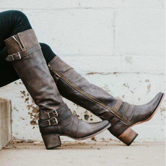 Women's Boots, Belt Buckle, High Top Knight Boots