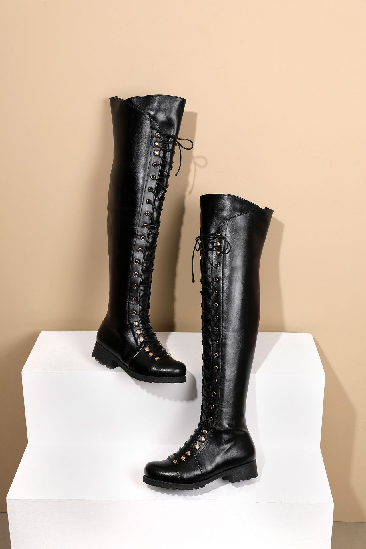 Women's Boots With Cross Straps Over The Knee, Long Boots For Knights