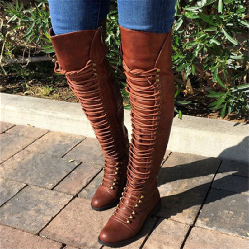 Women's Boots With Cross Straps Over The Knee, Long Boots For Knights