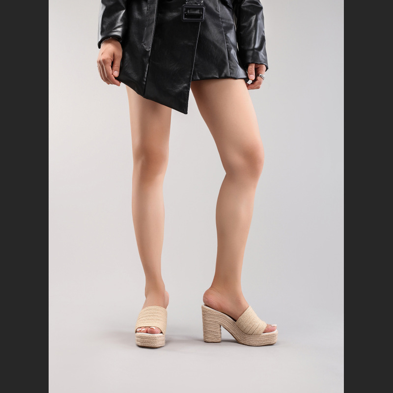 Women's Hemp Rope Slope And Thick Soled Sandals Woven With Grass Rope
