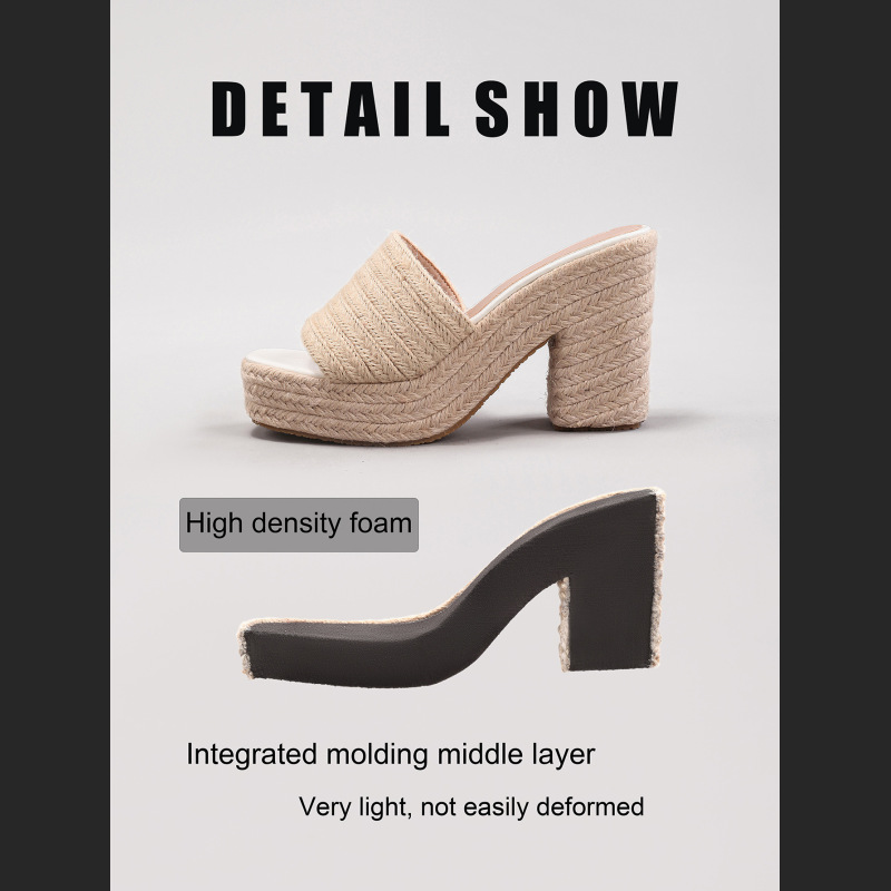 Women's Hemp Rope Slope And Thick Soled Sandals Woven With Grass Rope