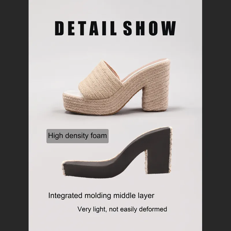 Women's Hemp Rope Slope And Thick Soled Sandals Woven With Grass Rope