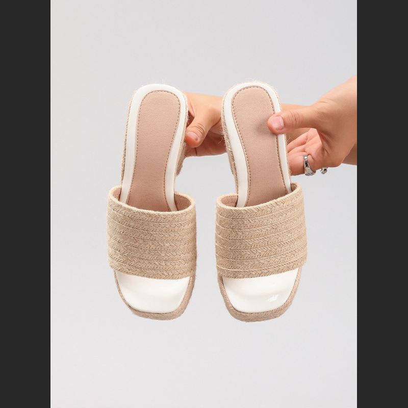 Women's Hemp Rope Slope And Thick Soled Sandals Woven With Grass Rope