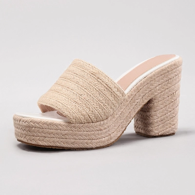 Women's Hemp Rope Slope & Thick Soled Sandals Woven With Grass Rope 01