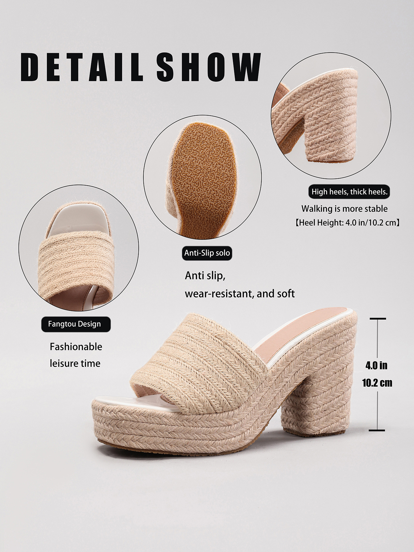 Women's Hemp Rope Slope & Thick Soled Sandals Woven With Grass Rope