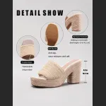 Women's Hemp Rope Slope & Thick Soled Sandals Woven With Grass Rope