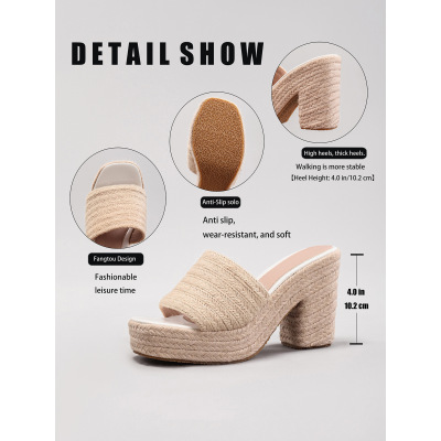 Women's Hemp Rope Slope & Thick Soled Sandals Woven With Grass Rope 02