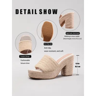 Women's Hemp Rope Slope & Thick Soled Sandals Woven With Grass Rope 02