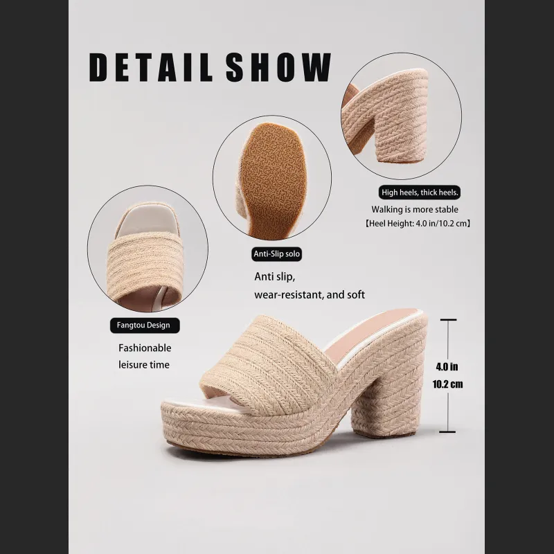 Women's Hemp Rope Slope & Thick Soled Sandals Woven With Grass Rope