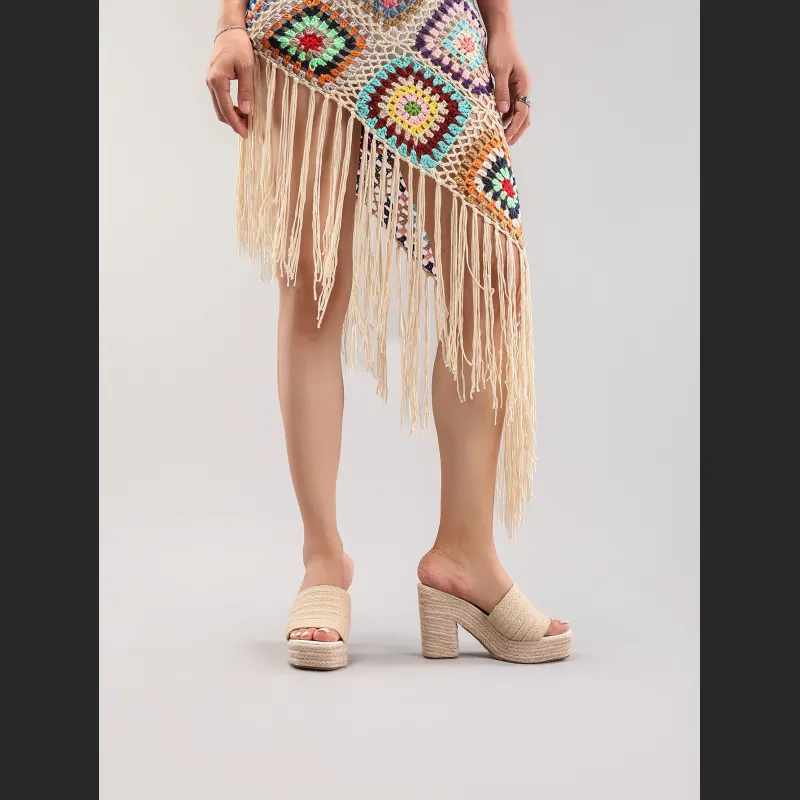 Women's Hemp Rope Slope & Thick Soled Sandals Woven With Grass Rope