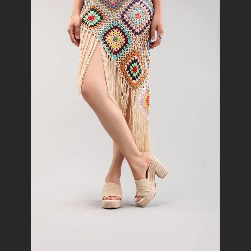 Women's Hemp Rope Slope & Thick Soled Sandals Woven With Grass Rope