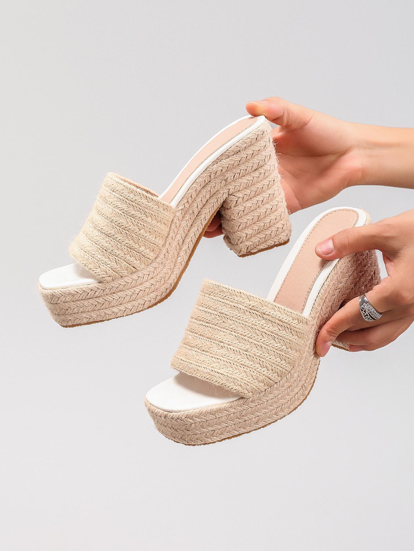 Women's Hemp Rope Slope & Thick Soled Sandals Woven With Grass Rope