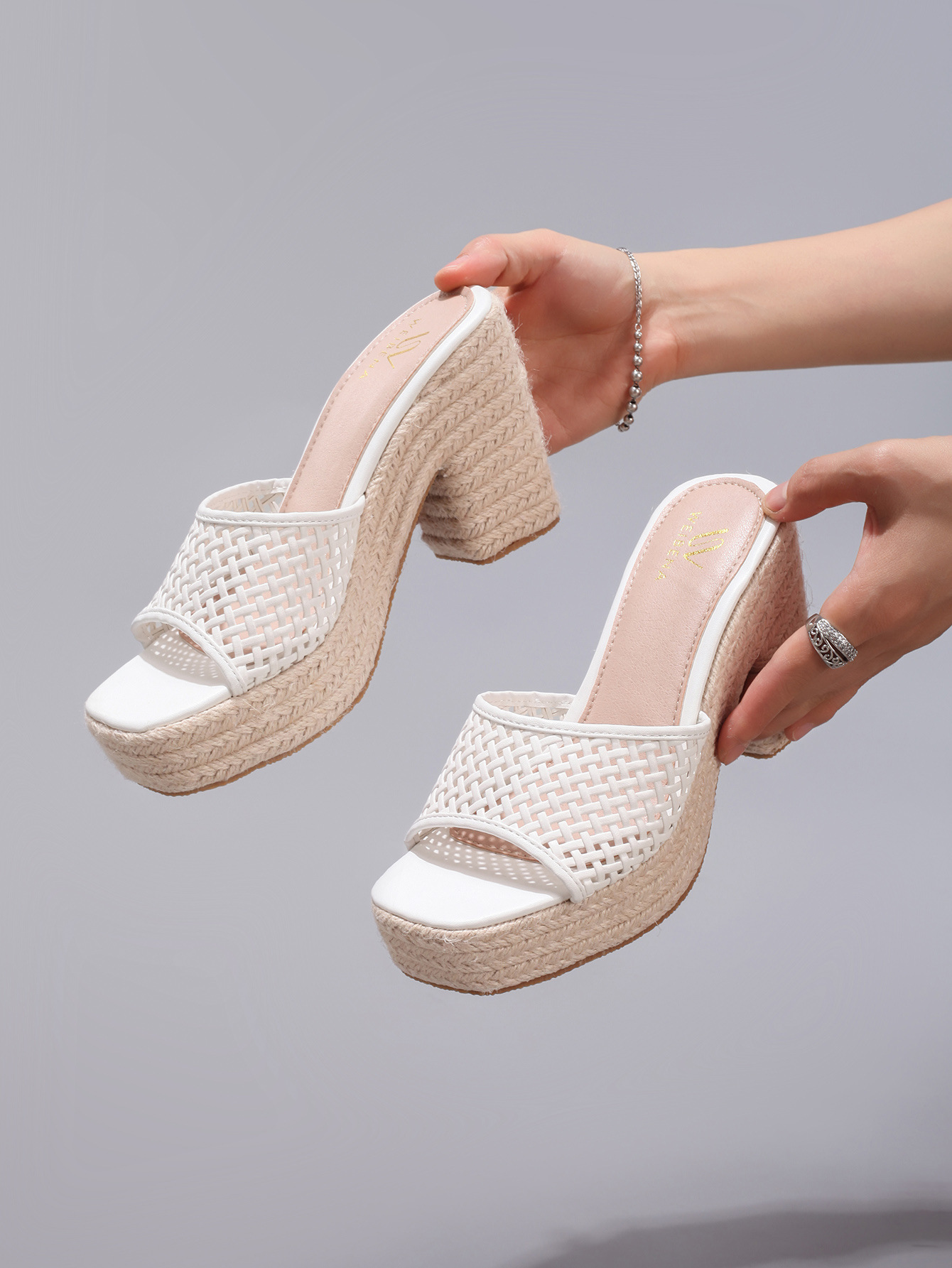 Women's Hemp Rope Wedge Sandals Woven Hollow High Heels
